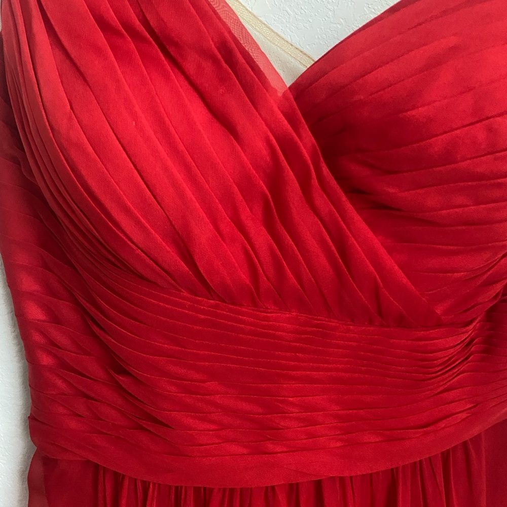 Red Evening Gown with Sheer Back and One Shoulder, Prom Pageant - Picture 7 of 8